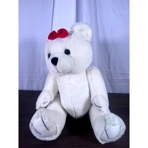 Steven Smith White Teddy Bear with Red Bow Classic Plush Stuffed Animal